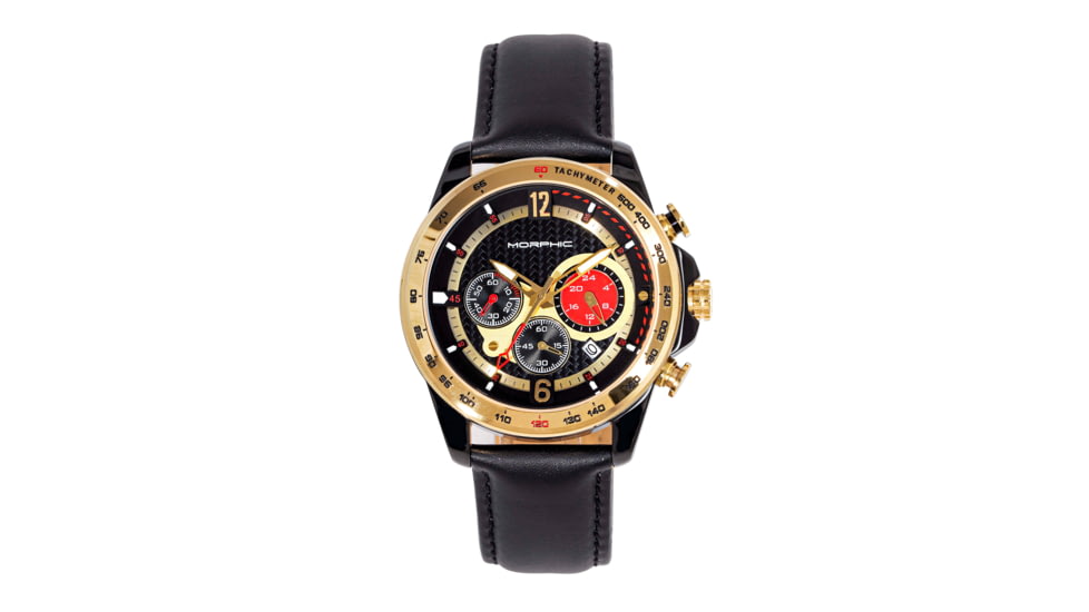 Morphic M88 Series Chronograph Leather-Band Watch w/Date, Black/Gold, One Size, MPH8805