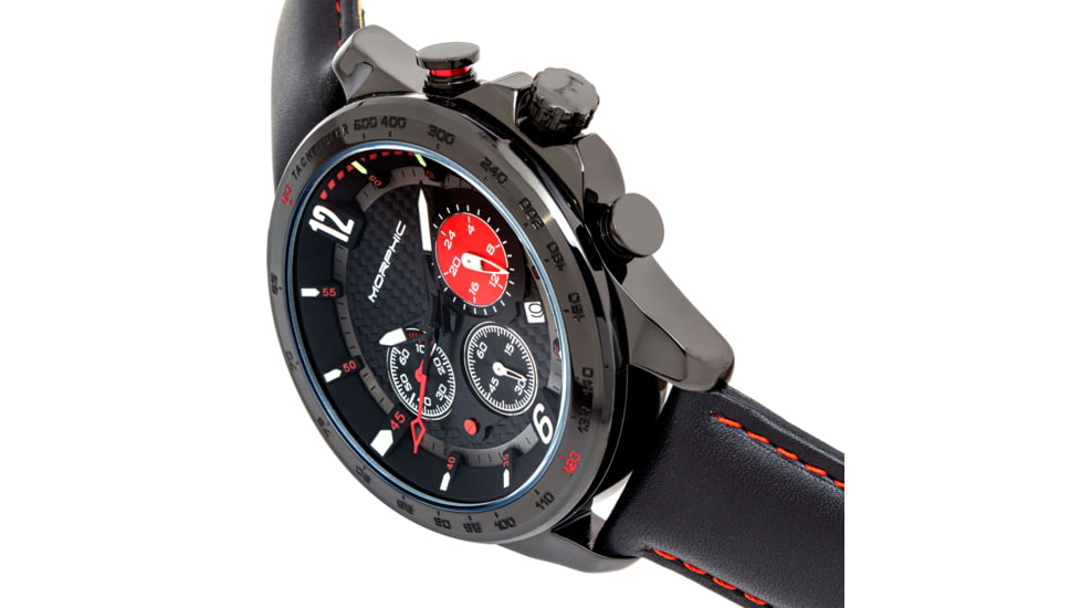 Morphic M88 Series Chronograph Leather-Band Watch w/Date, Black, One Size, MPH8806