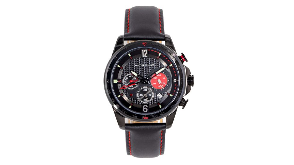 Morphic M88 Series Chronograph Leather-Band Watch w/Date, Black, One Size, MPH8806