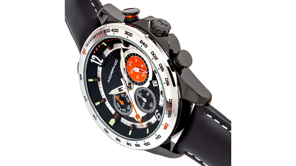 Morphic M88 Series Chronograph Leather-Band Watch w/Date, Black/Silver, One Size, MPH8804