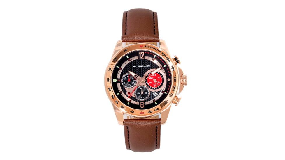 Morphic M88 Series Chronograph Leather-Band Watch w/Date, Brown/Rose Gold, One Size, MPH8803