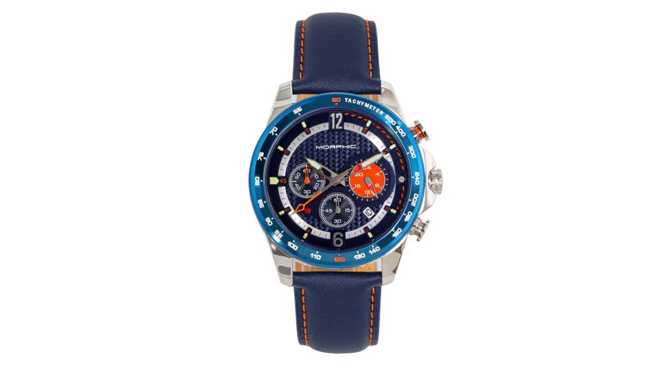 Morphic M88 Series Chronograph Leather-Band Watch w/Date, Navy/Blue, One Size, MPH8802