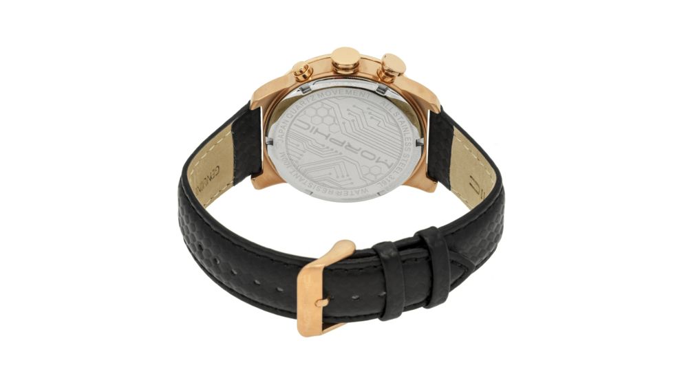 Mens M38 Series Watch,43mm,Black Analog Dial,Rose Gold Bezel,Black Leather Band