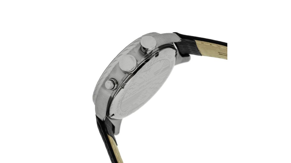 Mens M38 Series Watch,43mm,Charcoal Analog Dial,Silver Bezel,Black Leather Band