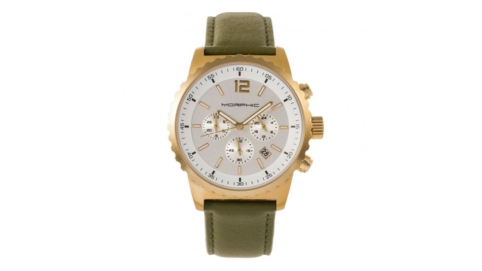 Morphic M67 Series Chronograph Leather-Band Watch w/Date, Gold/Olive, MPH6703