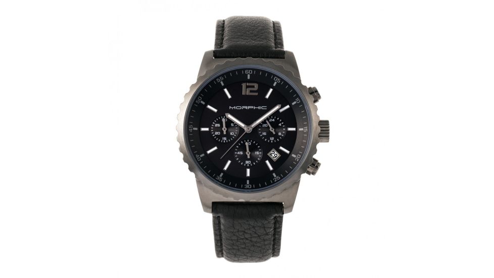 Morphic M67 Series Chronograph Leather-Band Watch w/Date, Gunmetal/Black, MPH6704