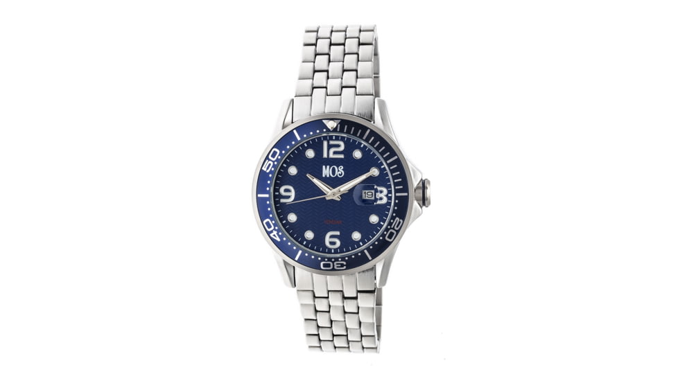 MOS PB104 St. Petersburg Mens Watch, Silver, 44mm, Blue Dal, Blue Face MOSPB104