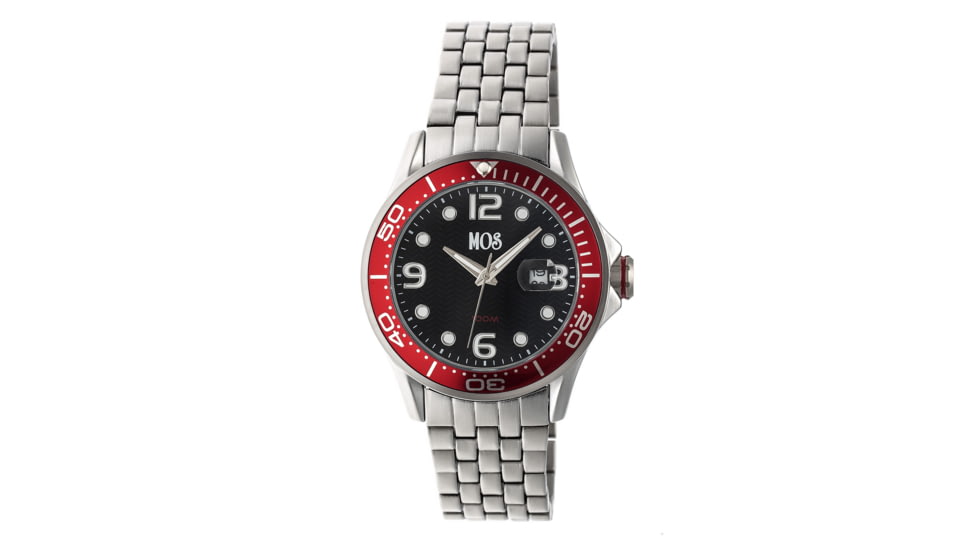 MOS PB106 St. Petersburg Mens Watch, Silver, 44mm, Red Dial, Black Face MOSPB106