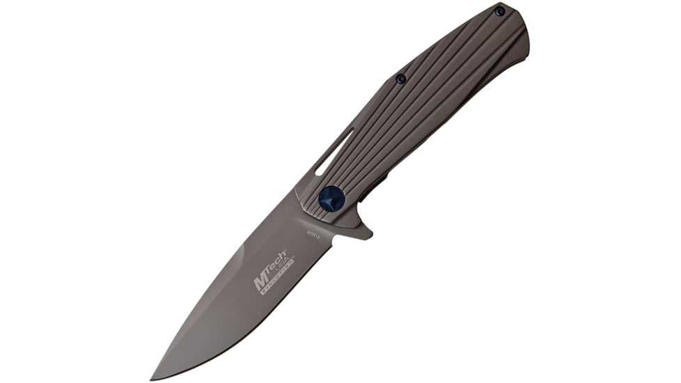Mtech Evolution Framelock Folding Knife, 3.5in Gray Tini Coated 8Cr13Mov SS Drop Point, Gray Tini Finish SS Handle, Pocket Clip, MTE-FDR005-GY