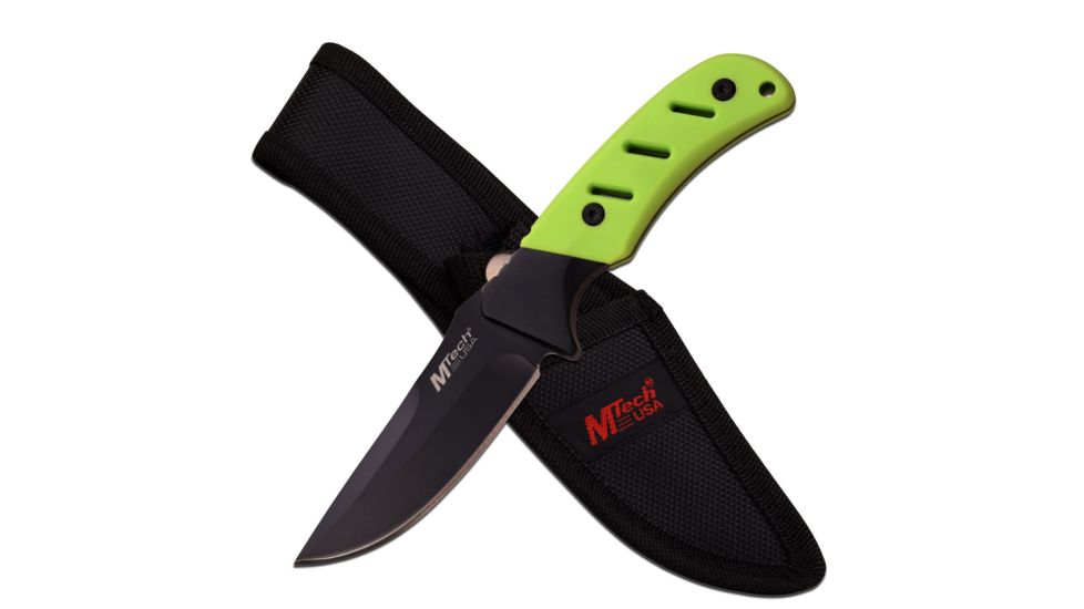 Mtech Fixed Blade, 8in, Stainless Steel Blade, Green Rubberized Nylon Fiber Handle MT-20-71GN
