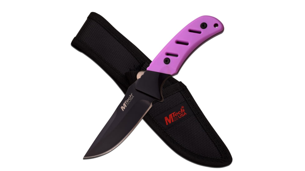 Mtech Fixed Blade, 8in, Stainless Steel Blade, Pink Rubberized Nylon Fiber Handle MT-20-71PK