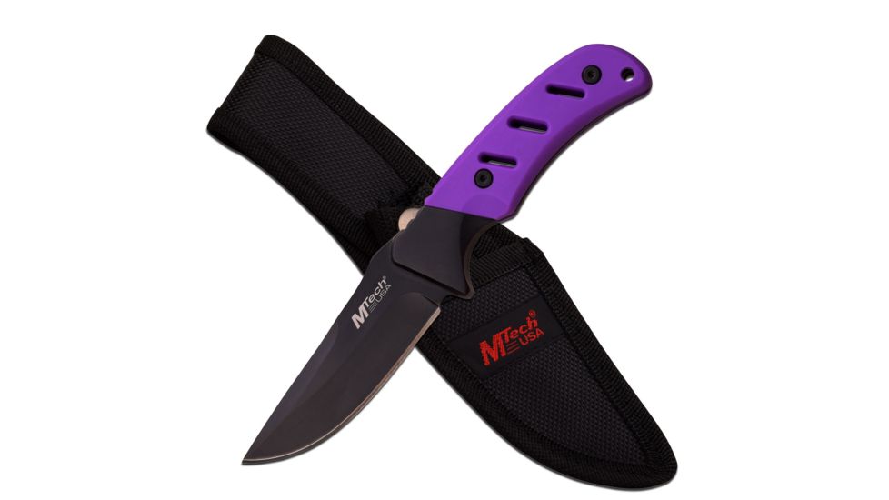 Mtech Fixed Blade, 8in, Stainless Steel Blade, Purple Rubberized Nylon Fiber Handle MT-20-71PE