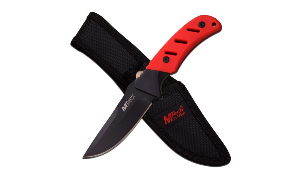 Mtech Fixed Blade, 8in, Stainless Steel Blade, Red Rubberized Nylon Fiber Handle MT-20-71RD