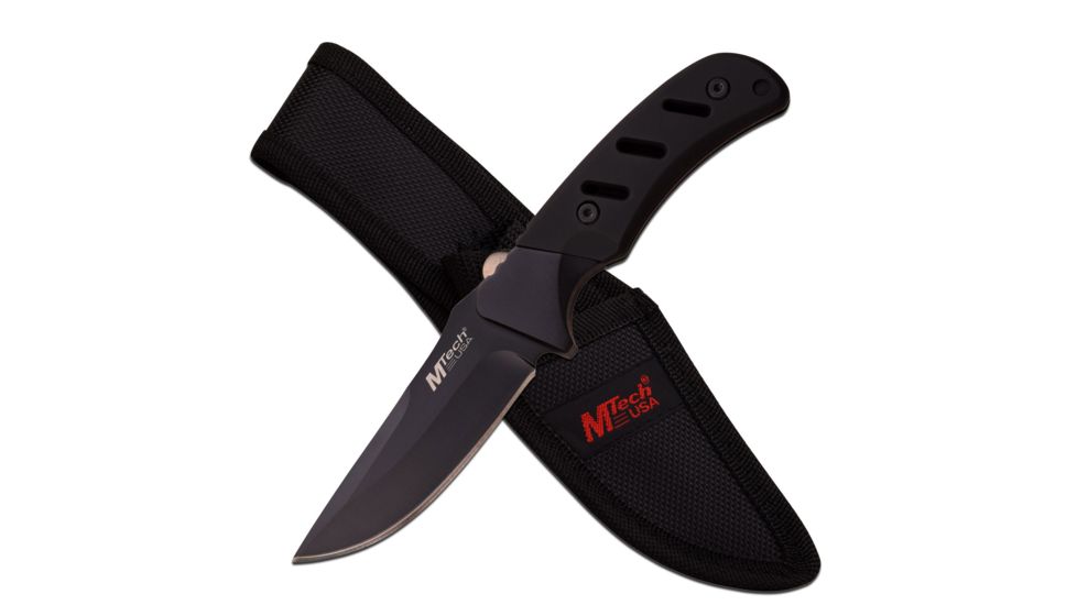 Mtech Fixed Blade, 8in, Stainless Steel Blade, Solid Black Rubberized Nylon Fiber Handle MT-20-71BK