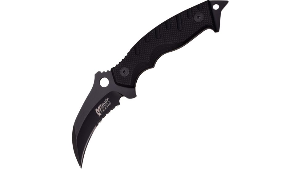 Mtech Fixed Blade Knife, 3.75in, Partially Serrated, Black, G10 Handle MTX8118