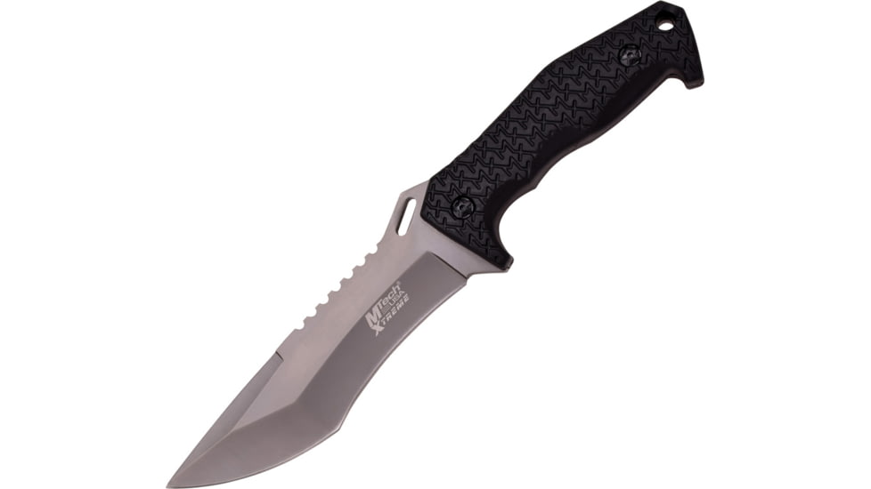 Mtech Fixed Blade Knife, 6.25in, Sawback, Black, Rubber Handle MTX8115