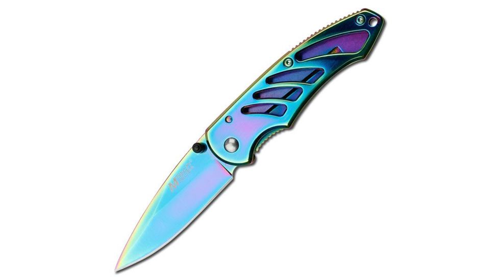 Mtech Folding Blade, 2.75in, Stainless Steel Blade, Rainbow Stainless Steel Handle MT-472RB