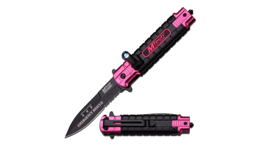 Mtech Folding Blade, 3.58in, Stainless Steel Blade, Pink And Black Two-Toned Aluminum Handle MT-A859PK