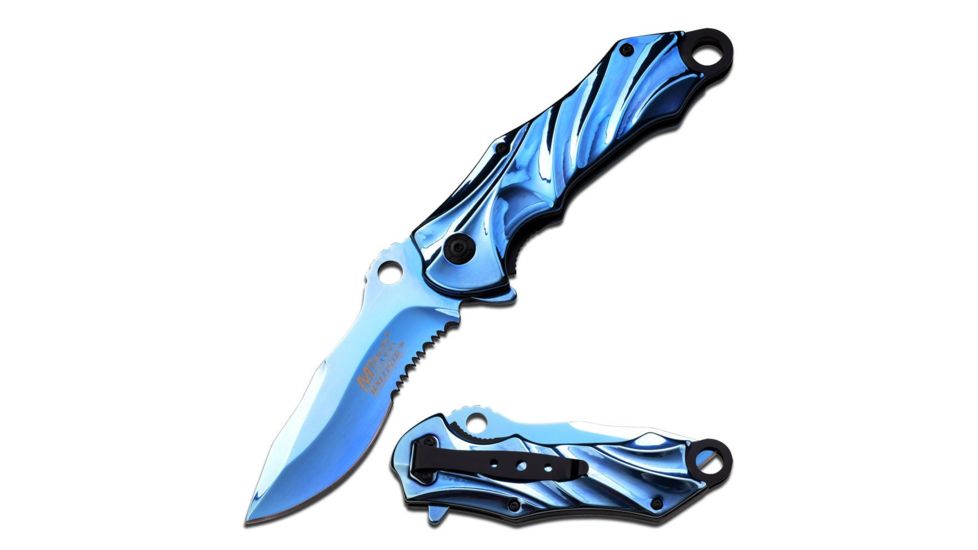 Mtech Folding Blade, 3.75in, Stainless Steel Blade, Blue Titanium-Coated G Stainless Steel Handle MT-A888BL