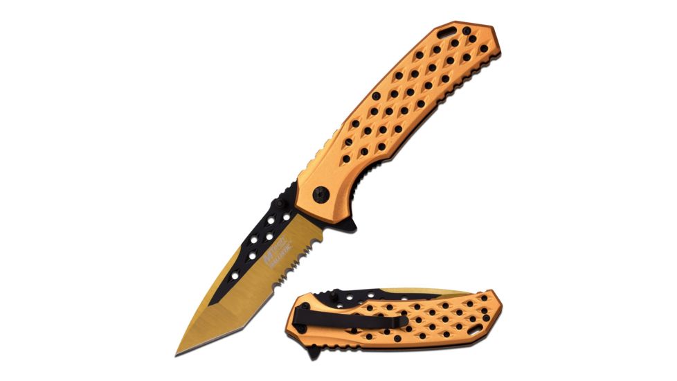 Mtech Folding Blade, 3.75in, Stainless Steel Blade, Gold Aluminum Handle MT-A931GD