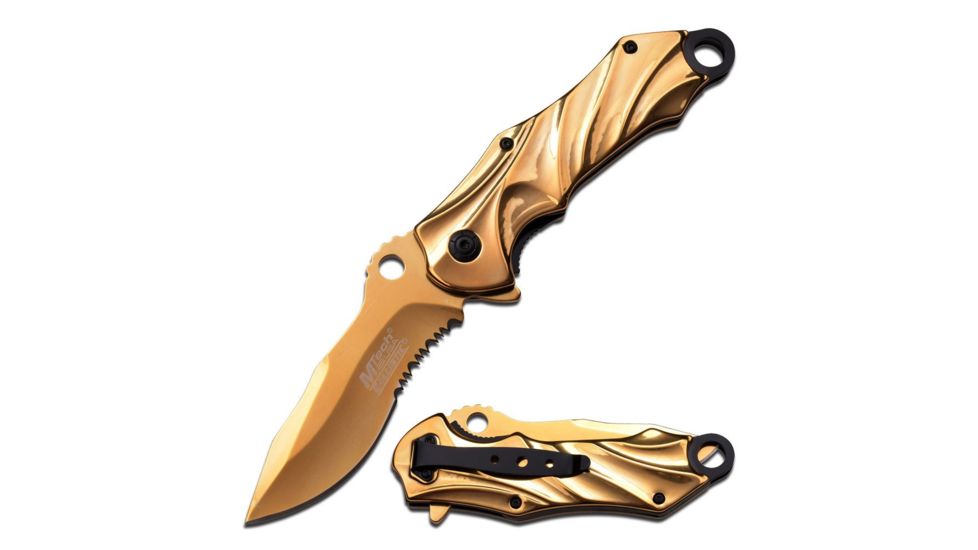 Mtech Folding Blade, 3.75in, Stainless Steel Blade, Gold Titanium-Coated G Stainless Steel Handle MT-A888GD