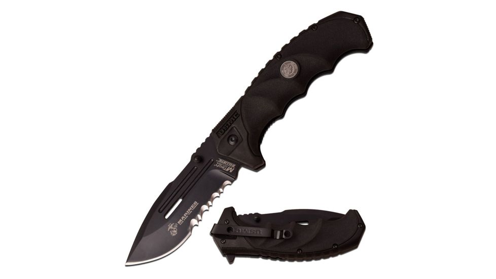 Mtech Folding Blade, 3.7in, Stainless Steel Blade, Double Injection Molded Black Handle M-A1053BK