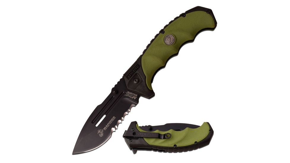 Mtech Folding Blade, 3.7in, Stainless Steel Blade, Double Injection Molded Green Handle M-A1053GN
