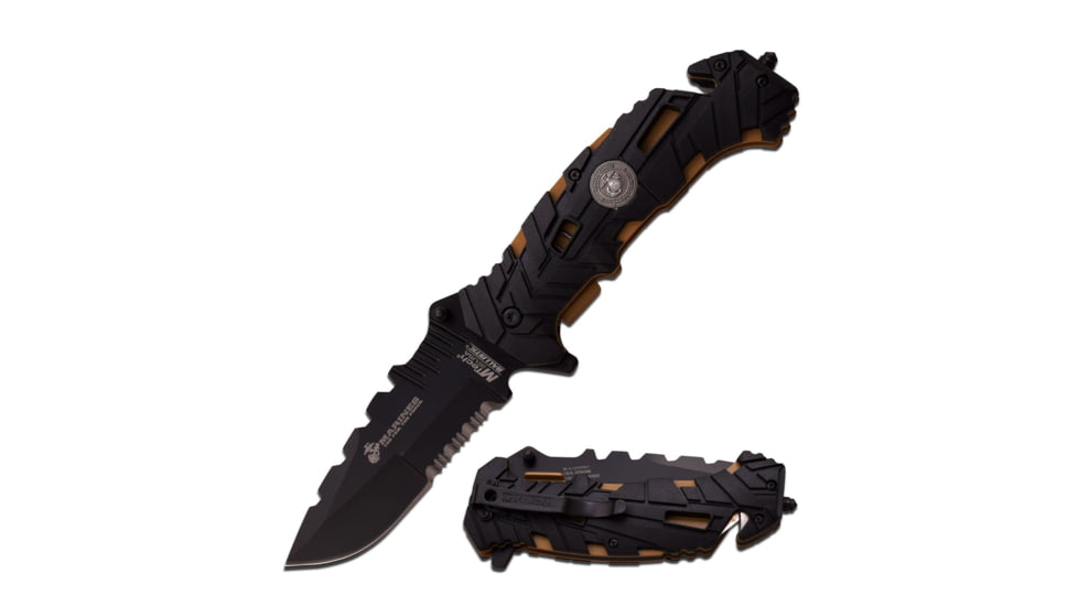 Mtech Folding Blade, 3.8in, Stainless Steel Blade, Nylon W/Glass Fiber/Black W/Anodized Tan Liner Handle M-A1049BKT