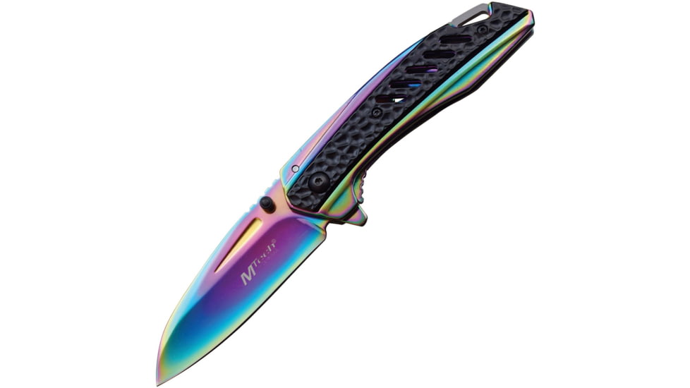Mtech Framelock A/O Spectrum Folding Knife, 3.25 spectrum TiNi coated stainless blade, Spectrum TiNi finish stainless handle with black a, MT-A1133RB