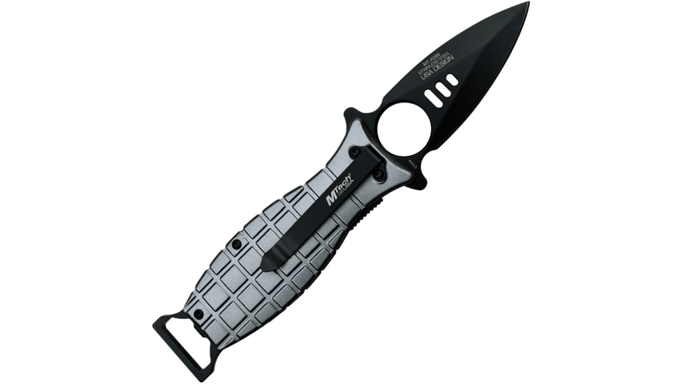Mtech Grenade Gray A/O Folding Knife, 4.75in Closed, 3.25in Black Oxide Coated Stainless Steel Blade, Gray Aluminum Handle, MT-A588GY
