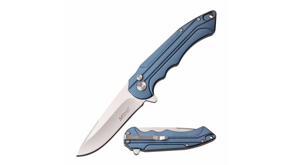 Mtech MT-1022BL Manual Folding Knife, 3.2in, 3CR13 Stainless Steel, Drop Point, Steel Blade, Aluminum Handle, Blue, MT-1022BL