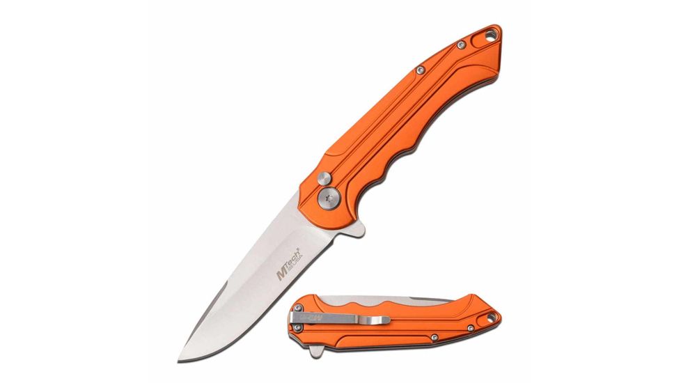 Mtech MT-1022OR Manual Folding Knife, 3.2in, 3CR13 Stainless Steel, Drop Point, Steel Blade, Aluminum Handle, Orange, MT-1022OR