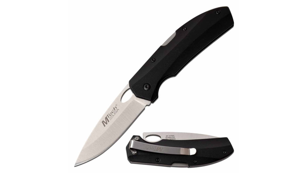 Mtech MT-1076BK Manual Folding Knife, 3in, 3CR13 Stainless Steel, Drop Point, Steel Blade, Aluminum Handle, Black, MT-1076BK