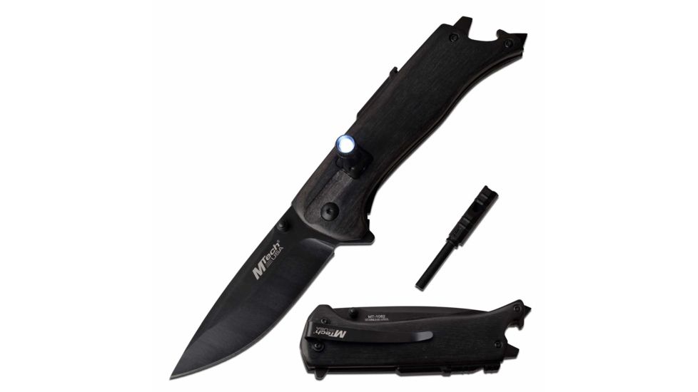Mtech MT-1082BK Manual Folding Knife, 3.25in, 3CR13 Stainless Steel, Drop Point, Black Blade, Pakkawood Handle, Black, MT-1082BK
