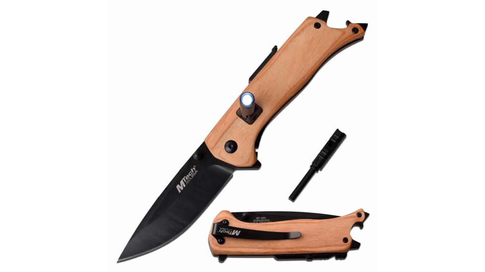 Mtech MT-1082N Manual Folding Knife, 3.25in, 3CR13 Stainless Steel, Drop Point, Black Blade, Pakkawood Handle, Nude, MT-1082N