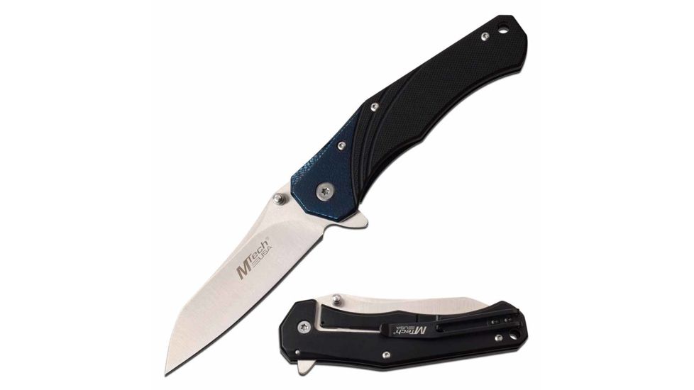 Mtech MT-1103BL Manual Folding Knife, 4.75in, 3CR13 Stainless Steel, Sheepsfoot, Steel Blade, G10 Handle, Blue, MT-1103BL