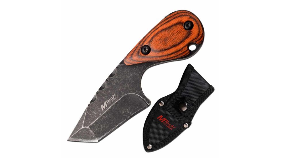 Mtech MT-20-90BR Fixed Blade Knife, 2.5in, 3CR13 Stainless Steel, Tanto, Stonewashed Blade, Pakkawood Handle, Brown, MT-20-90BR
