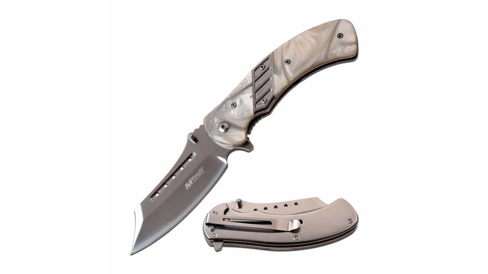 Mtech MT-A1021MR Spring Assisted Knife, 3.6in, 3CR13 Stainless Steel, Clip Point, Mirror Blade, Stainless Steel Handle, Mirrow, MT-A1021MR