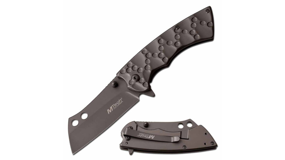 Mtech MT-A1053GY Spring Assisted Knife, 3.25in, 3CR13 Stainless Steel, Sheepsfoot, Gray Blade, Stainless Steel Handle, Gray, MT-A1053GY