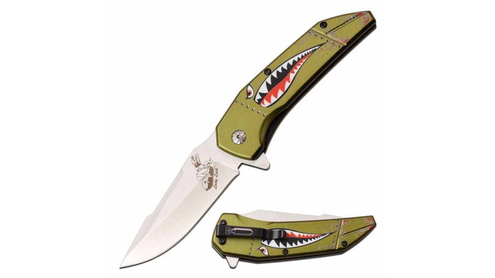 Mtech MT-A1129GN Spring Assisted Knife, 3.5in, 3CR13 Stainless Steel, Harpoon Point, Steel Blade, Aluminum Handle, Green, MT-A1129GN