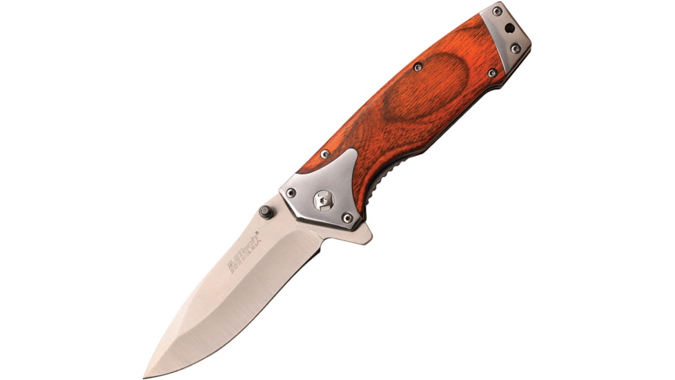 Mtech Pakkawood Linerlock A/O Folding Knife, 3.25 satin finish 3Cr13 stainless blade, Brown pakkawood handle, MT-A1175BR