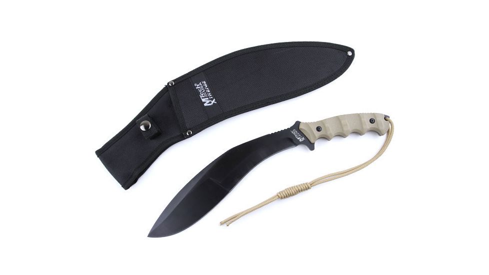 MTech Tactical Machete,10.25in,Black 440C Stainless Blade,Tan Textured, Fingergroove G-10 Handle MTX8093TN