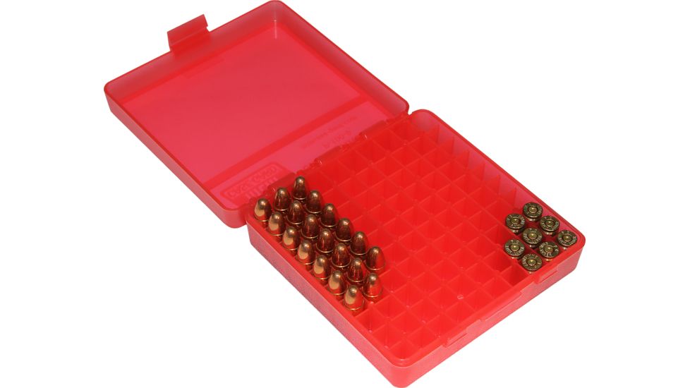 MTM 100 Round 9MM/380 Pistol Ammo Box,Clear Red P100929
