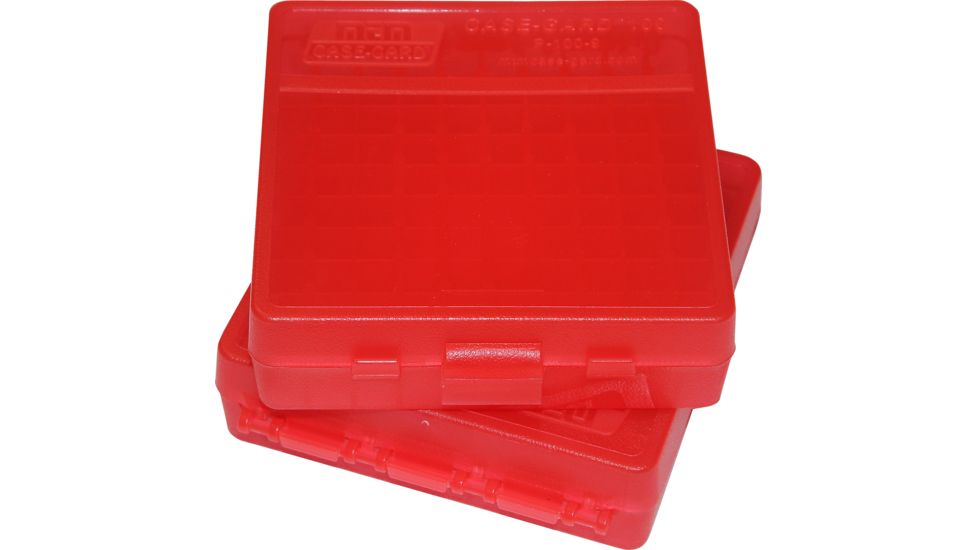 MTM 100 Round 9MM/380 Pistol Ammo Box,Clear Red P100929