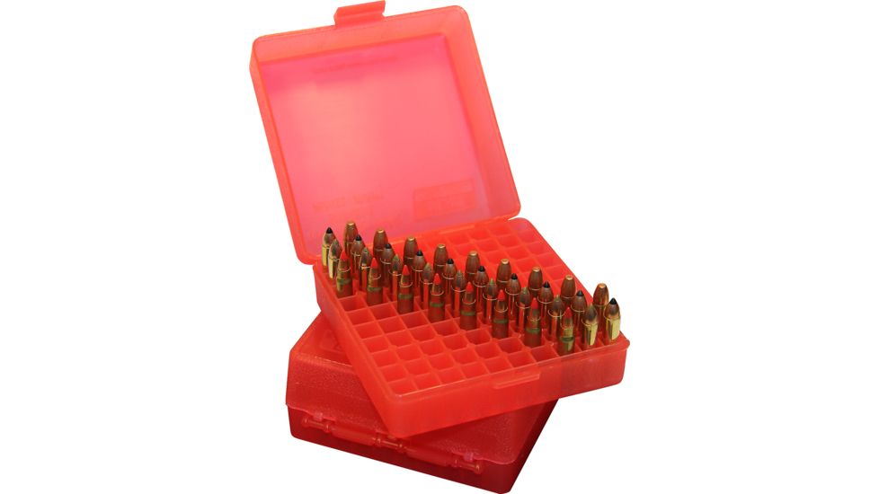 MTM Ammo Box 100 Round Flip Top For 22 Mag - 17 HMR, Clr-Red, P-100-22M-29