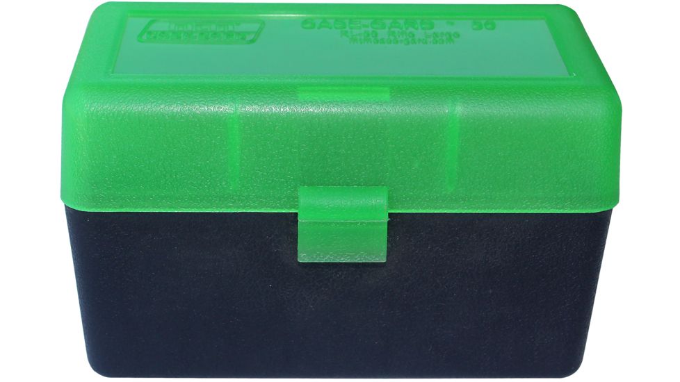 MTM Case-Gard 50 Rifle Ammo Boxes .220 Swift To .458 Winchester Mechanical Hinge Clear Green/Black