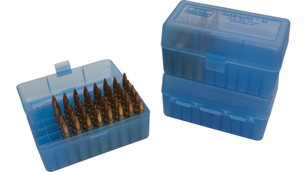 MTM Case-Gard 50 Round Flip-Top Ammo Box, .270 Win/.30-06/.25-06, Clear Blue, RL-50-24