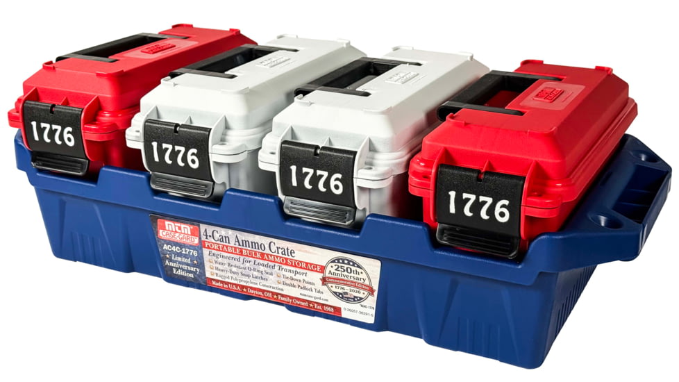 MTM Limited Edition 1776 4-Can Ammo Crate 30 Cal, Red/White, AC4C-1776