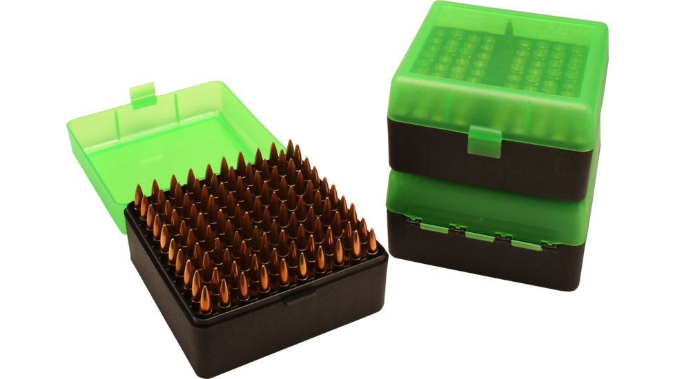 MTM RM-100 Rifle Ammo Box .22-250/.308/.243 Clear Green/Black