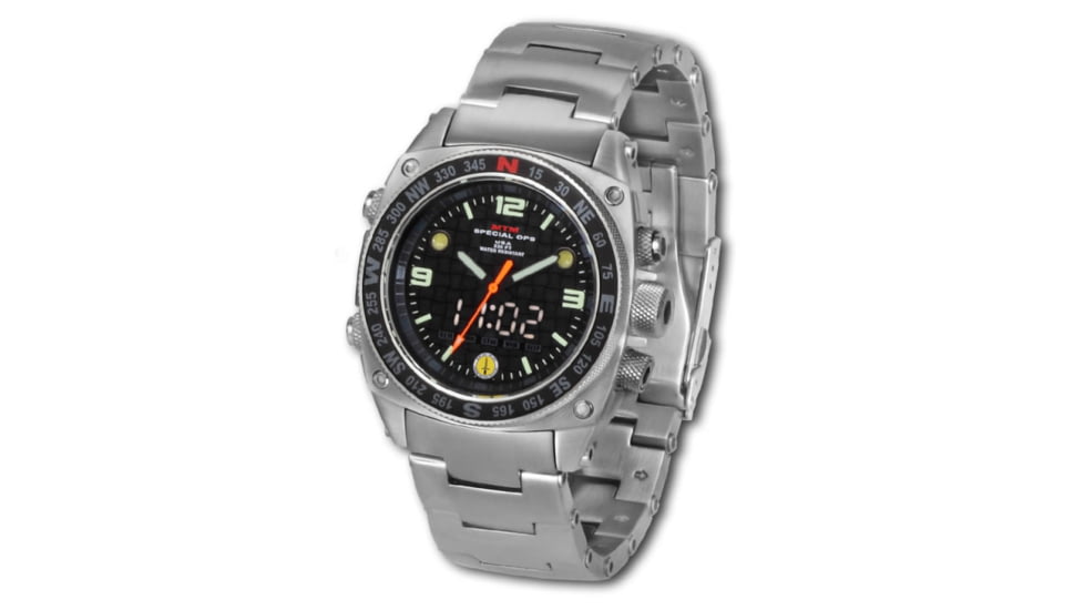 MTM Special Ops Men's Silver Silencer Watch,Stainless Steel Band 855312003320